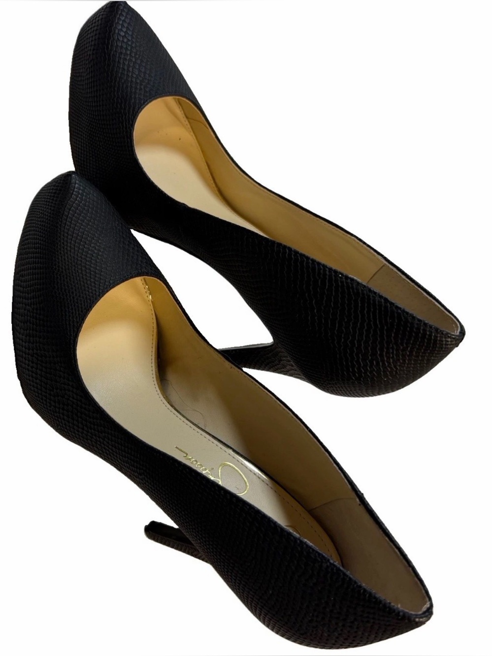 Jessica Simpson Black Textured Pointed-Toe High Heels